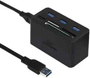 Kingwin USB HUB Adapter w/ Memory Card Reader Writer & USB 3.0 HUB Combo - Supports High Speed SD MS Micro M2 CF Card Reader For Macbook, Laptop, Desktop - Includes USB Cable 5 Gbps Speed, Black