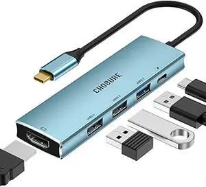 USB C Hub, 5 in 1 USB C Splitter Thunderbolt 3 Hub to 4K HDMI Adapter for MacBook, 3 USB Ports, 100W PD Charger, Chosure Type C Dongle Compatible with MacBook,and More Type C All (Light Blue)