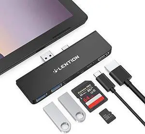 LENTION Surface Pro 7 USB C Hub,6-in-1 Surface Pro 7 USB C Dock with 4K@60Hz HDMI Display, SD and Micro SD Dual Card Reader, 2 USB 3.0 Port, PD 60W Type C Charging Port (CS34,Black)