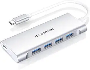 LENTION USB C Hub with 4 USB 3.0 & Type C Charging Compatible 2023-2016 MacBook Pro, New Mac Air, New Surface, Chromebook, More, Stable Driver Certified Type C Multiport Adapter (CB-C31, Silver)