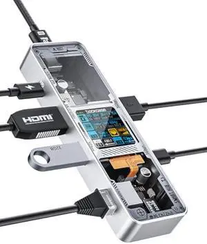 DOCKCASE Explorer Edition Visual Smart USB C Hub (6-in-1) with HDMI Port 4K@60Hz,Gigabit Ethernet,USB-C and 2 USB-A 5Gbps Data Ports, 100w PD Power Delivery, for MacBook Air/Pro, XPS, and More