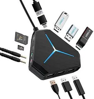 10-Port USB Hub 3.0/2.0, USB C Hub with 3.2ft/1m Long Cord, SD/TF Card Reader, USB Splitter for Laptop, Keyboard, Mouse, Mac, PC, Ipad Pro, Surface Pro and USB C Devices