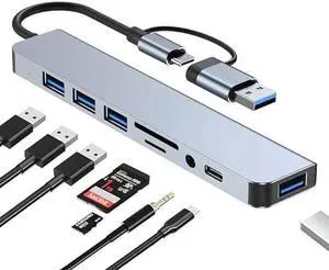 USB C Hub, 8 in 2 USB Multiport Adapter with USB 3.0, 3 x USB 2.0, USB C SD/TF Card Reader, 3.5mm Audio Port USB Adapterfor MacBook Air/Pro, Laptop, Computer, iMac, iPad