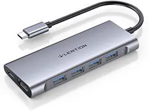 LENTION USB-C Multi-Port Hub with 4K HDMI Output, 100W PD, 4 USB 3.0 5Gbps Compatible 2024-2016 MacBook Pro, New Mac Air & Surface, Chromebook, iPhone 15, More, Stable Driver Adapter (C35, Space Gray)