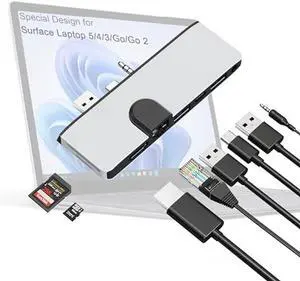Surface Laptop 5/4/3/Go Docking Station with 4K@30Hz HDMI, 100Mbps RJ45, 2xUSB 3.0, USB-C, SD/TF, 3.5mm Audio Adapter for Surface Laptop 3/4/5/Go/Go2