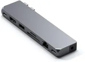 Satechi USB C Hub Multiport Adapter Pro Hub Max, USB4, USB-A Data, USB-C Data, Gigabit Ethernet, SD/Micro SD Port and Audio Jack, for MacBook Air/Pro M4 - Space Gray