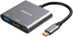 MOKiN USB C to HDMI Multiport Adapter, Type-C Hub Thunderbolt 3 to HDMI 4K Output USB 3.0 Port and USB-C Charging Port, Digital AV Adapter for MacBook Pro/air, Galaxy S8/S9