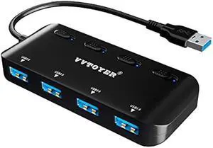USB 3.0 Hub Splitter, 4-Port USB Extender Hub for Laptop, VVTOYER Multi USB Port Expander Adapter with Individual Power Switches