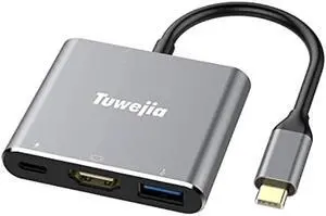 Tuwejia USB C to HDMI Multiport Adapter USB 3.1 Gen 1 Thunderbolt 3 to HDMI 4K Video Converter/USB 3.0 Hub Port PD Quick Charging Port with Large Projection