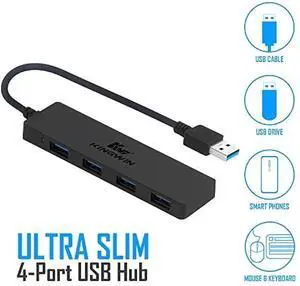 Kingwin USB Hub 4 Port USB 3.0 Data Hub for Mobile SSD, MacBook, Mac Pro/ Mini, iMac, Chromebook, Surface Pro, USB Flash Drives, Notebook PC, XPS, and More [Ultra Slim]