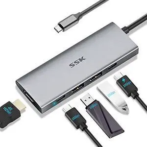 SSK 100W USB-C HUB, USB3.2 Gen 2 10Gbps 5 in 1 Type C Multiport Adapter with 4K HDMI, 2 USB C with 1 PD Powered, 2 USB A 3.2 Gen2 Ports, SuperSpeed USB Dock for Laptop MacBook Pro Air Dell Hp Lenovo