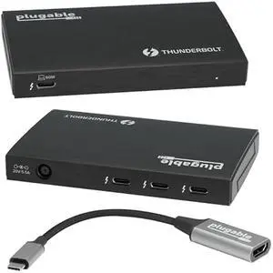 Plugable Thunderbolt 4 Hub | 60W Laptop Charging | 3X Thunderbolt 4 Ports | Dual 4K/Single 8K Displays | USB4 Compatibility - TBT4-HUB3C