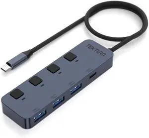 4-Port USB-C Hub (10Gbps) with On/Off Switches, 1 USB-C & 3 USB-A Ports, Compatible with MacBook, iMac, iPad Pro, iPhone 16 Pro, Samsung S25 Ultra, iOS, Android & Windows