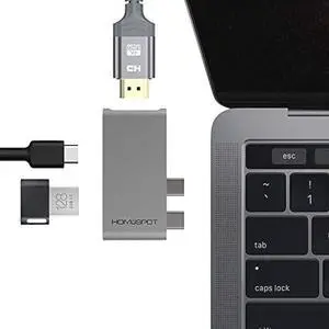 HomeSpot 3-in-1 USB Type-C Hub with HDMI 4K Video Output & USB 3.0 Port Ultra Slim for MacBook Pro MacBook Air with Case on - Grey