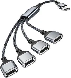 Basesailor USB Splitter 1 In 4 Out 1FT,USB Y Cable,USB A Male to Four Female Extension Cord Adapter,4 Port Multi Multiport Extender Hub,Double Dual Data Power Charger Split For Car,Xbox,PS4,PS5,Laptop