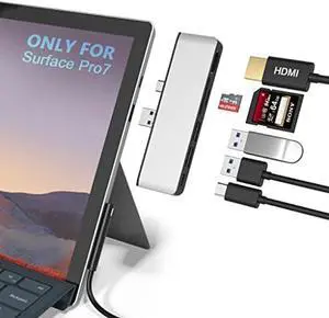 Surface Pro 7 USB C Hub, 6-in-2 Aluminum Surface Pro 2019 Dock with 4K HDMI Adapter+ USB C Audio & Data Transfer Port +2 USB 3.0+SD/TF Card Reader, Converter Combo Adaptor for Microsoft Surface Pro 7