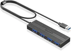 4-Port USB 3.0 Ultra-Thin Data Hub, High-Speed USB Port Expander for Laptop, MacBook, iMac, Surface Pro, XPS, Flash Drives, Mobile HDD, Printers, and More (Slim USB Hub - 4 ft)