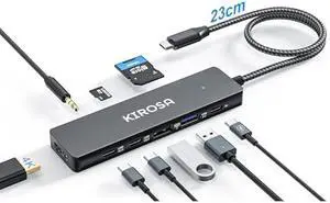 KIROSA USB-C Hub, 5 Ports USB 3.0, 4K HDMI, DisplayPort, USB Type-C Adapter