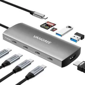 USB C to USB C Hub 10Gbps, 3 USB 3.2 Gen 2 Ports, 4K@60Hz HDMI, 100W PD, 2 USB 3.0 & SD/TF Card Reader, USBC Splitter Multiport Adapter for MacBook Pro/Air, iMac, iPad Pro(Not Support Type-C Monitor)