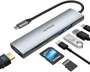 Docking Station, 7 in 1 USB C Hub with HDMI 4K@30hz Output100W Type C Charging Port, SD/TF Card Slot, 2 USB-A3.0 Port, USB-C 3.0 Multiport Type C Adapter for MacBook Pro Air XPS Surface Pro