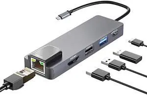 USB C Hub HDMI Type C Adapter, DAPOKJD 5 IN1 Type C Converter (HDMI 4K Ethernet USB3.0+2.0 PD100W Input) USB-C Docking Station,Type C Multiport Dongle Compatible for Ipad/MacBook/Switch/Dell//Lenovo