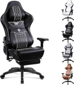 PU Leather Gaming Chair with Footrest, 4D Armrests Adjustable Office Computer Chair with Headrest Lumbar Support Big and Tall Ergonomic Video Gamer Chair 350lb for Adults Teens Black