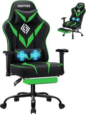 Massage Gaming Chair for Adults 155° Reclining Computer Gamer Chair with Footrest and Adjustable Armrests Ergonomic Video Game Chairs Green and Black Massage Gaming Chair for Adults 155° Reclining Computer Gamer Chair with Footrest and Adjustable Armrests Ergonomic Video Game Chairs Green and Black