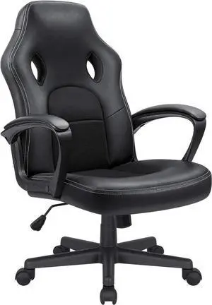 Office Gaming Chair High Back Leather Computer Chairs Ergonomic Height Adjustable Racing Game Desk Chair Executive Conference Task Chair (Black)