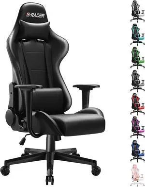 Gaming Chair Racing Computer Chair Office Desk Chair Adjustable Swivel High Back Carbon Fiber Style Leather Executive Ergonomic Chair with Headrest and Lumbar Support (Black)