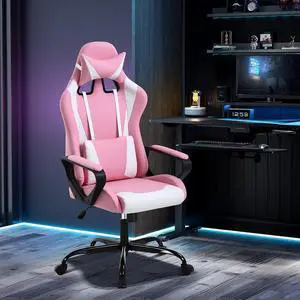 Pink Gaming Chair, Ergonomic High Back Video Game Chair Racing Style with Lumbar Support, Headrest & Arms Gaming Chair for Adult Kids Heavy Duty Swivel Computer Chair for Office