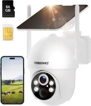 4G LTE Cellular Security Camera Includes 64GB Memory Card & SIM Card(Support Verizon/AT&T/T-Mobile), No WiFi Security Camera Solar Powered with 360° Live View, 2K Color Night Vision