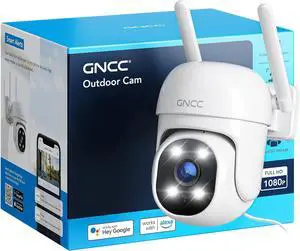 GNCC GK2 Outdoor Security Camera 1080P Home Surveillance with AI Motion Detection, 2.4G WiFi, 355° Pan-Tilt, Color Night Vision, Spotlight, Two-Way Audio, IP65 Waterproof, Cloud & SD Card Storage