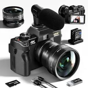 4K Digital Cameras for Photography 48MP/60FPS Video Vlogging Camera for YouTube with 3" 180° Flip Screen WiFi, 16X Digital Zoom Cameras with 32GB Micro Card Wide-Angle & Macro Lens (Light Black)