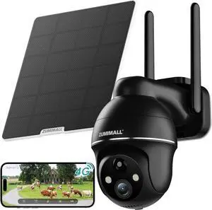 ZUMIMALL 4G LTE Cellular Solar Security Cameras Wireless Outdoor, 3MP No WiFi Cameras for Home Security, 360° Live View, 2K Color Night Vision, PIR Motion Sensor, 2 Way Talk, Built in SIM Card