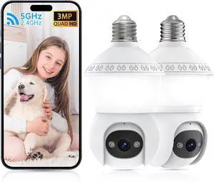 Smart Light Bulb Security Camera, Security Bulb Camera with Light Wireless, 5G & 2.4G WiFi Light Bulbs Camera Outdoor,Cameras for Home Security, AI Detection,2-Way Audio,Night VisionWork with Alexa