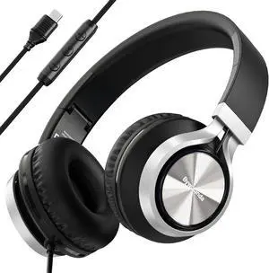 USB C Headphones with Mic and Volume Control, Over Ear Stereo Headsets for iPhone 15 16 Pro, Wired Foldable Headphones for Smartphones Chromebook Laptop Tablets Travel(Black) USB C Headphones with Mic and Volume Control, Over Ear Stereo Headsets for iPhone 15 16 Pro, Wired Foldable Headphones for Smartphones Chromebook Laptop Tablets Travel(Black)
