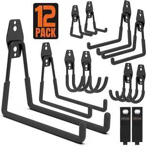 SMARTOLOGY Garage Hooks, 12 Pack Wall Storage Hook Includes 2 Extension Cord Holder, Utility Organization, Heavy Duty Wall Mount Hangers for Hanging Bike, Ladder, Garden Tools SMARTOLOGY Garage Hooks, 12 Pack Wall Storage Hook Includes 2 Extension Cord Holder, Utility Organization, Heavy Duty Wall Mount Hangers for Hanging Bike, Ladder, Garden Tools