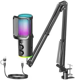 Gaming USB Microphone, Noise Cancellation Condenser Mic with Mute,Boom Arm Mic-Reverb Adjustment, Monitoring for Streaming, Podcasting, Discord, YouTube,PC, Computer, PS4, PS5, Mac Gaming USB Microphone, Noise Cancellation Condenser Mic with Mute,Boom Arm Mic-Reverb Adjustment, Monitoring for Streaming, Podcasting, Discord, YouTube,PC, Computer, PS4, PS5, Mac