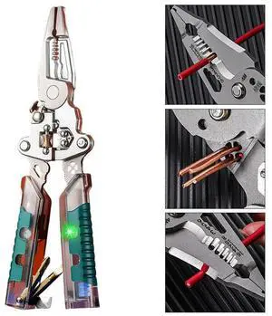 Folding Wire Strippers Voltage Testing Cable Cutting Crimping Pliers Multi-function Electrician's Pliers Wire Winding Pliers=