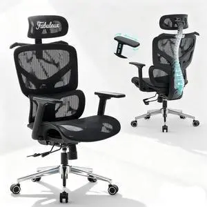 Fabuleux Ergonomic Mesh Office Chair, Durable Home Office Chair with Adjustable Headrest Lumbar Support and Seat Depth, High Back Reclining Executive Chair for Office, Black
