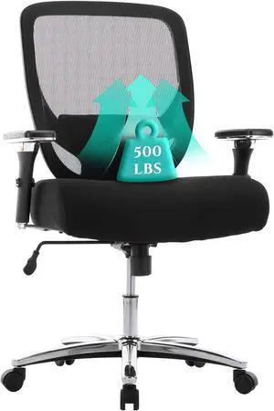 COLAMY Big and Tall Office Chair 500lbs, Heavy Duty Ergonomic Mesh Chair, Computer Executive Desk Chair with Wide Thick Seat, 4D Armrests, Adjustable Lumbar Support,Black