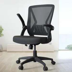 Ergonomic Mid Back Mesh Office Task Chairs for Home Flip Up Arms with Lumbar Support and Swivel Wheels