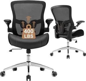 Big and Tall Office Chair 400lbs, Heavy Duty Ergonomic Computer Desk Chair, Leather Office Task Chair for Heavy People with Wide 3D Modeling Foam Seat, Adjustable Lumbar Support and Arms