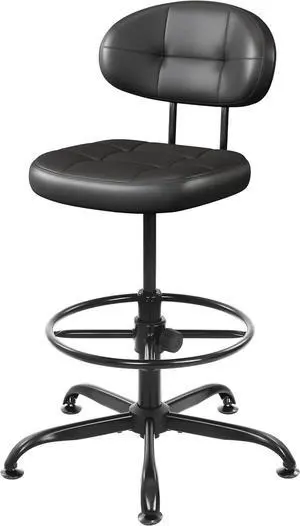 Misolant Armless Drafting Chair, Tall Office Chair no Wheels with Footrest Ring for Standing Desk, Small Faux Leather Executive Vanity Chair with Adjustable Height for Bar Counter Desk Black