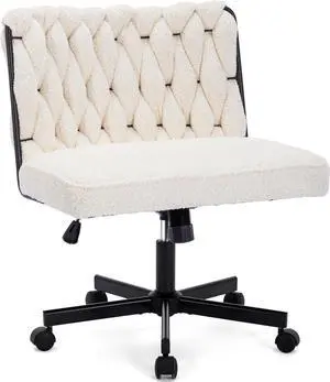Criss Cross Legged Office Desk Chair with Wheels, Modern Armless Desk Chair with Wide Seat, Home Office Chairs for Work, Meditation, Vanity, Beige