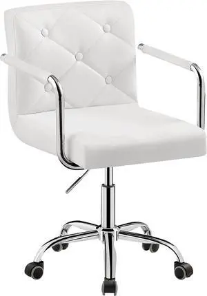 VECELO White Rolling Work Chair for Home Office Desk Adjustable Height with Wheels for Study/Task 360°Swivel, Mid Back, Set of 1