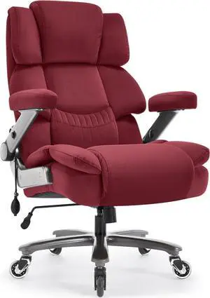 Big and Tall Office Chair 700lbs- Fabric High Back Executive Computer Chair with Adjustable Lumbar Support 3D Flip Arms Plus Size Rubber Wheels- Extra Wide Large Desk Chairs, Heavy Duty Metal Base
