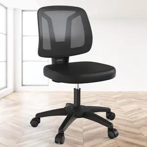 Swivel No Arms Small Home Desk Chair Without Arms for Computer with Height Adjustable Lumber Support and Rotatoable Wheels for Small Spaces