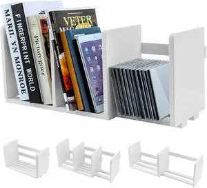 MyGift White Wood Desktop Bookshelf Organizer, Expandable Adjustable Rack MyGift White Wood Desktop Bookshelf Organizer, Expandable Adjustable Rack