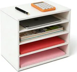 EMERIT 4-Tier Adjustable Paper Organizer, Large Capacity Desktop Organzier for Textbooks/Magazines/Office Files, Wooden Dividers, 7 lbs per Shelf, White EMERIT 4-Tier Adjustable Paper Organizer, Large Capacity Desktop Organzier for Textbooks/Magazines/Office Files, Wooden Dividers, 7 lbs per Shelf, White